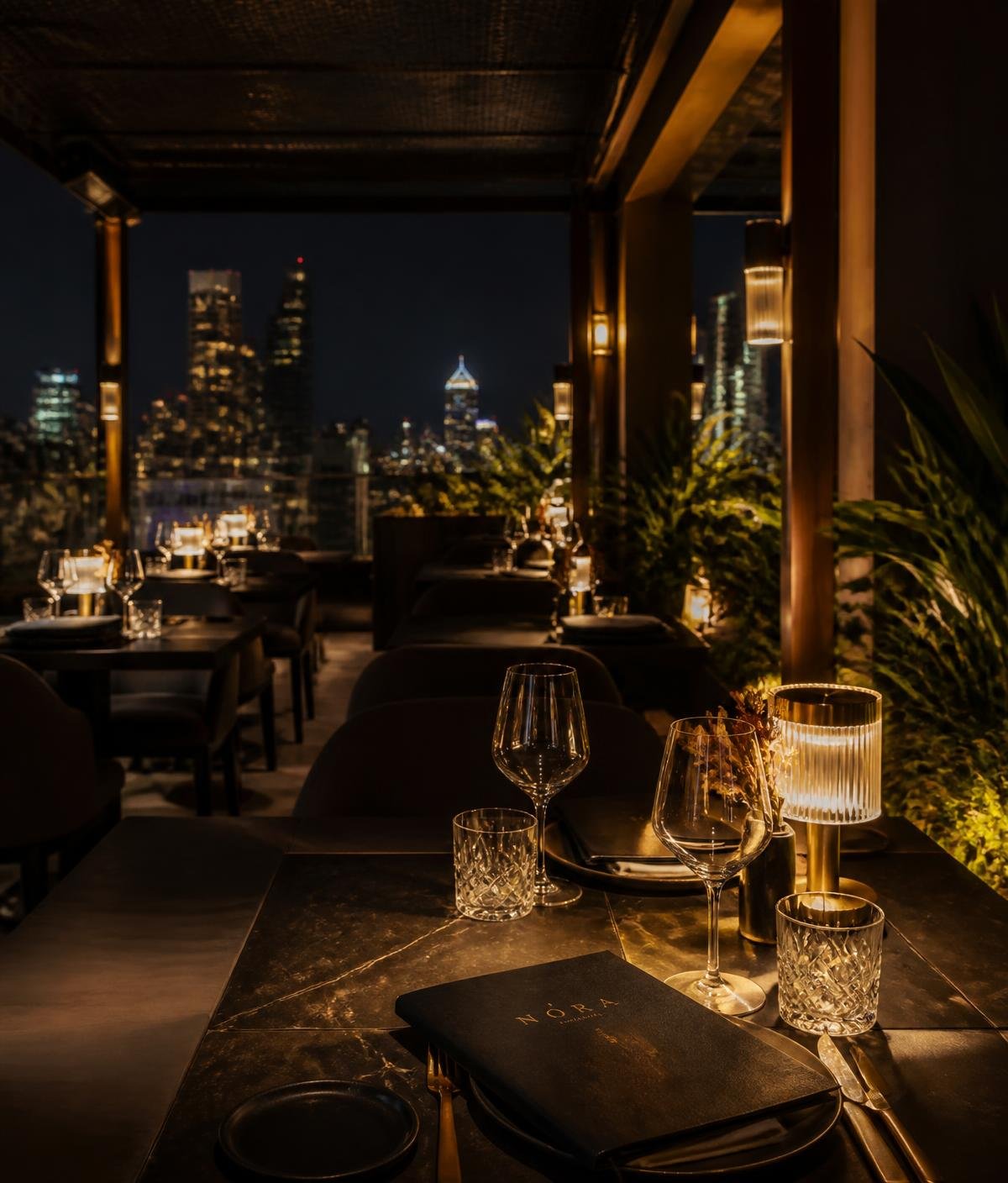 Elegant rooftop restaurant with a premium menu cover